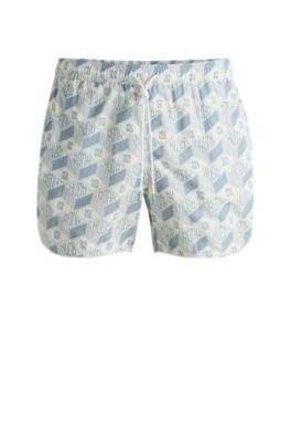 Drawcord swim shorts with all-over print, Light Blue