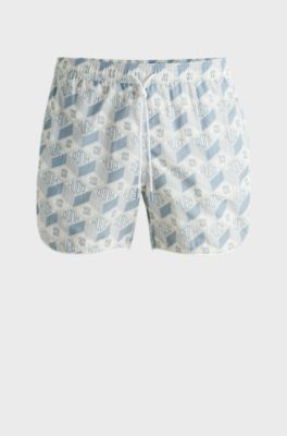 Drawcord swim shorts with all-over print, Light Blue