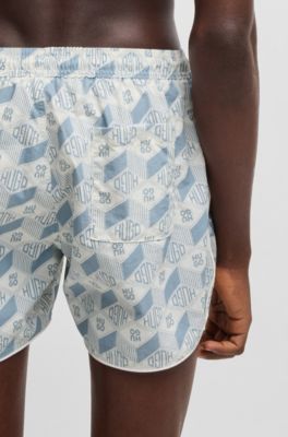 Drawcord swim shorts with all-over print, Light Blue