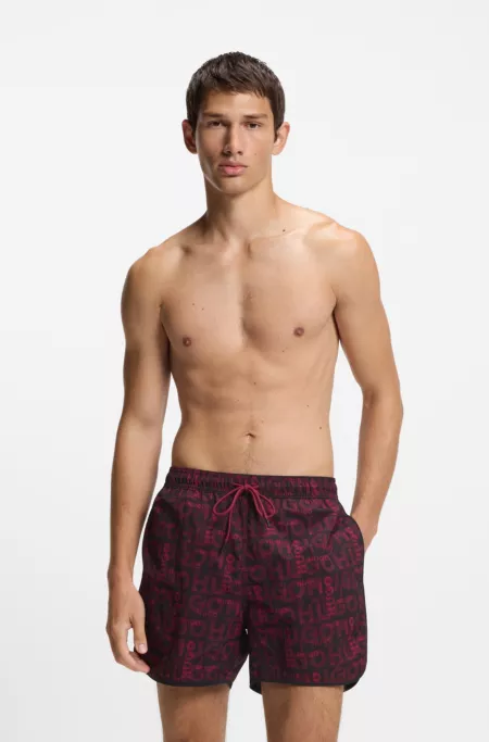 Drawcord swim shorts with all-over print
