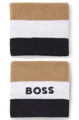 Signature-stripe sports wristbands in a cotton blend, Beige
