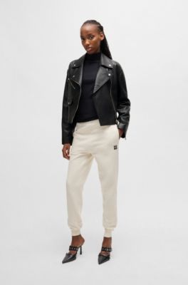 Leather biker jacket with zipped sleeves, Black