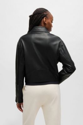 Leather biker jacket with zipped sleeves, Black