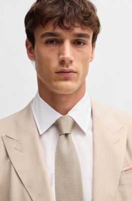 Silk tie with knitted structure, Light Beige