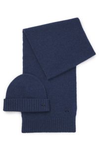 Coffret cadeau bonnet et écharpe en laine mélangée, Bleu foncé
