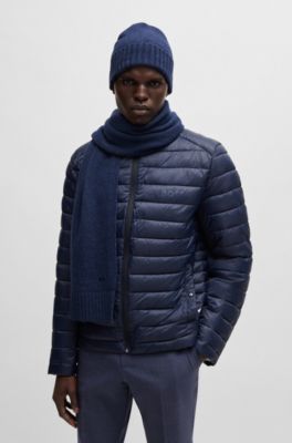 Wool-blend beanie hat and scarf gift set, Dark Blue