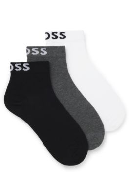 Three-pack of short-length socks with logos, White / Grey / Black