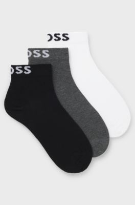 Three-pack of short-length socks with logos, White / Grey / Black