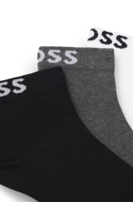 Three-pack of short-length socks with logos, White / Grey / Black