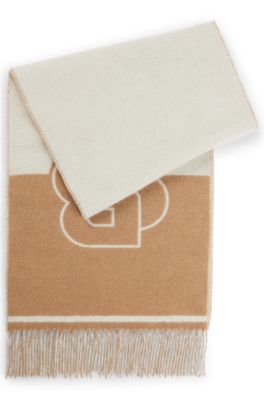 &Eacute;charpe en laine m&eacute;lang&eacute;e avec jacquard &agrave; monogramme Double&nbsp;B, Beige