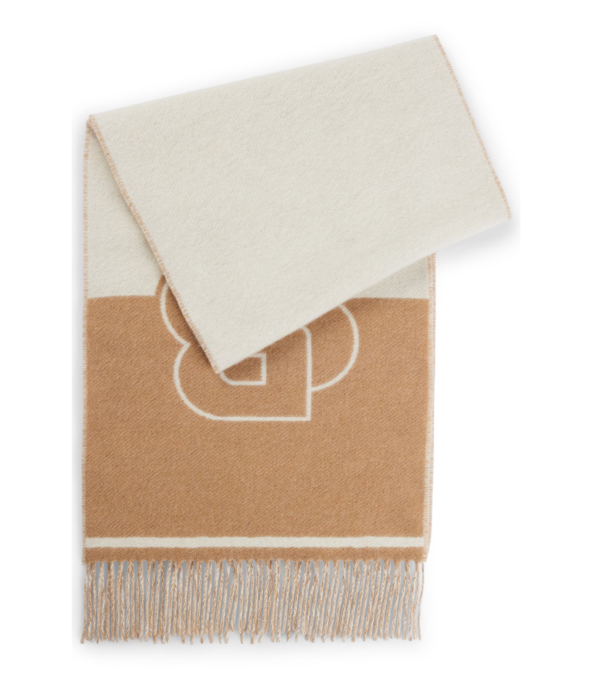 BOSS - Wool-blend scarf with Double B monogram jacquard - Beige