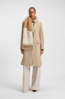 Wool-blend scarf with Double B monogram jacquard, Beige