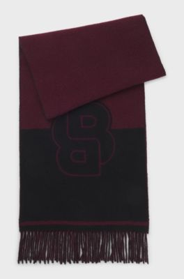 Wool-blend scarf with Double B monogram jacquard, Bordeaux
