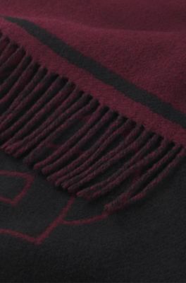 Wool-blend scarf with Double B monogram jacquard, Bordeaux