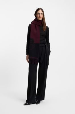 Wool-blend scarf with Double B monogram jacquard, Bordeaux