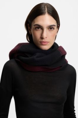 Wool-blend scarf with Double B monogram jacquard, Bordeaux