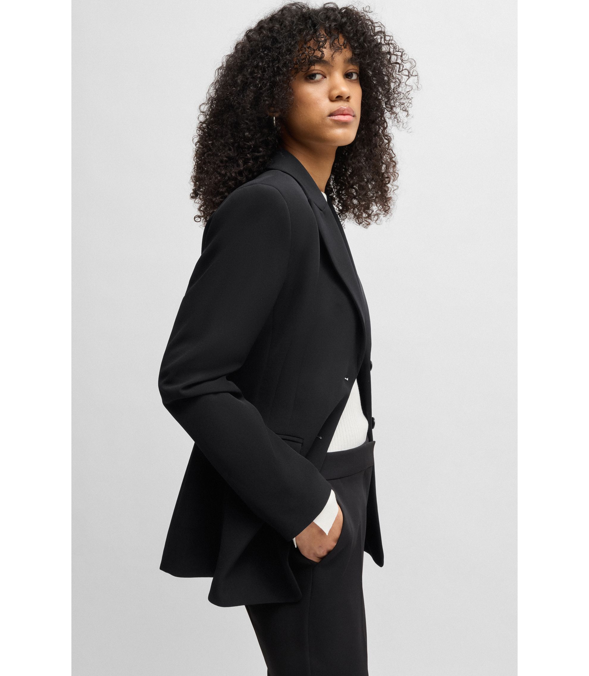 HUGO - Regular-fit blazer in stretch material - Black