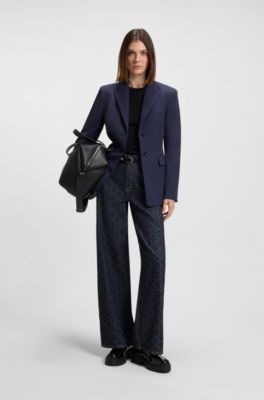 Blazer regular fit in materiale elasticizzato, Blu scuro