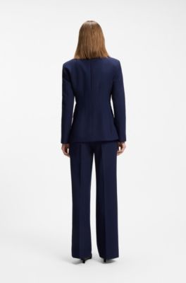 Blazer regular fit in materiale elasticizzato, Blu