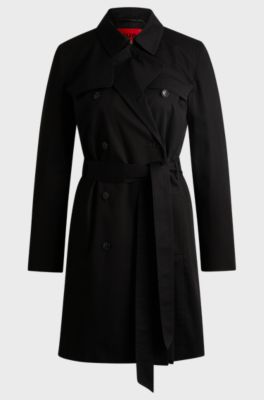 Double-breasted regular-fit trench coat in cotton, Black