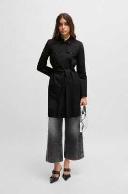 Double-breasted regular-fit trench coat in cotton, Black