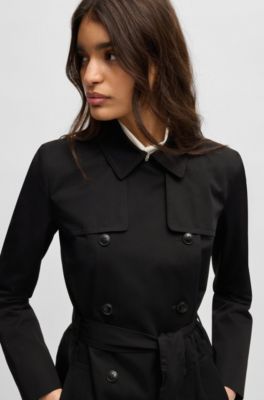 Double-breasted regular-fit trench coat in cotton, Black