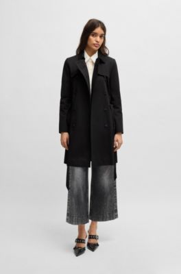 Double-breasted regular-fit trench coat in cotton, Black