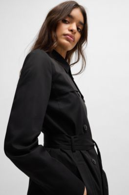 Double-breasted regular-fit trench coat in cotton, Black