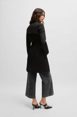 Double-breasted regular-fit trench coat in cotton, Black