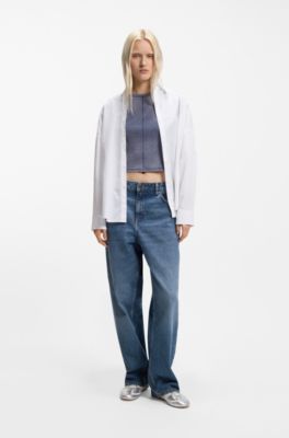 Loose-fit jeans in gewassen blauw denim, Blauw