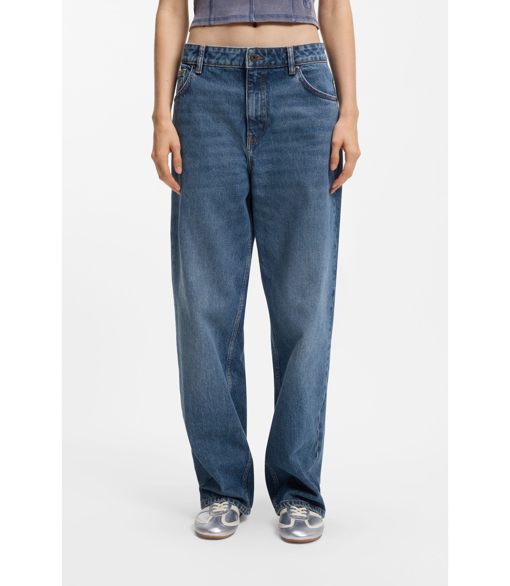 Loose-Fit Jeans aus gewaschenem blauem Denim
