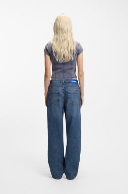 Loose-fit jeans in gewassen blauw denim, Blauw