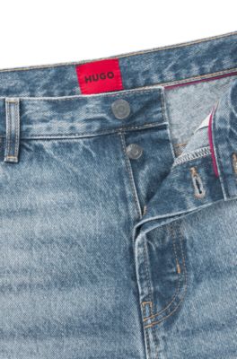 브라이트 블루 데님 테이퍼드 핏 진, 라이트 블루