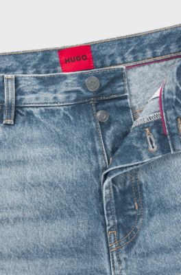 Tapered-fit jeans van felblauw denim, Lichtblauw