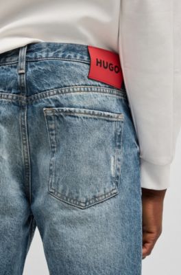 브라이트 블루 데님 테이퍼드 핏 진, 라이트 블루