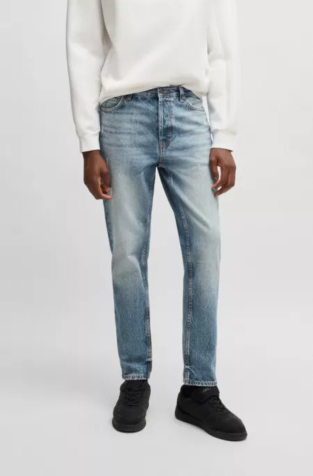 Tapered-fit jeans in bright-blue denim