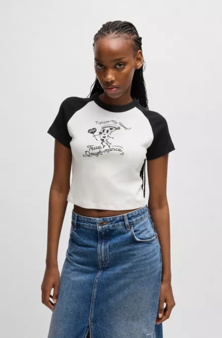 Cotton ringer regular-fit T-shirt with seasonal artwork