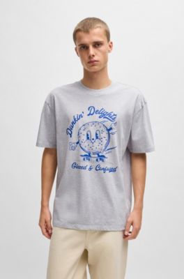 Cotton-jersey oversized-fit T-shirt with slogan prints, Light Grey