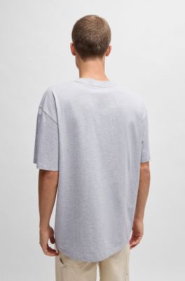 Cotton-jersey oversized-fit T-shirt with slogan prints, Light Grey