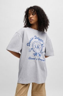 Cotton-jersey oversized-fit T-shirt with slogan prints, Light Grey
