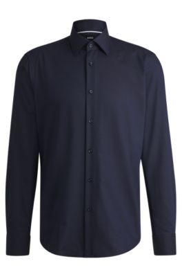 BOSS - Regular-fit shirt in micro-patterned stretch cotton