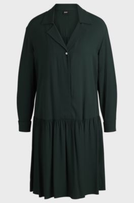 Robe &agrave; taille basse et col convertible, Vert sombre