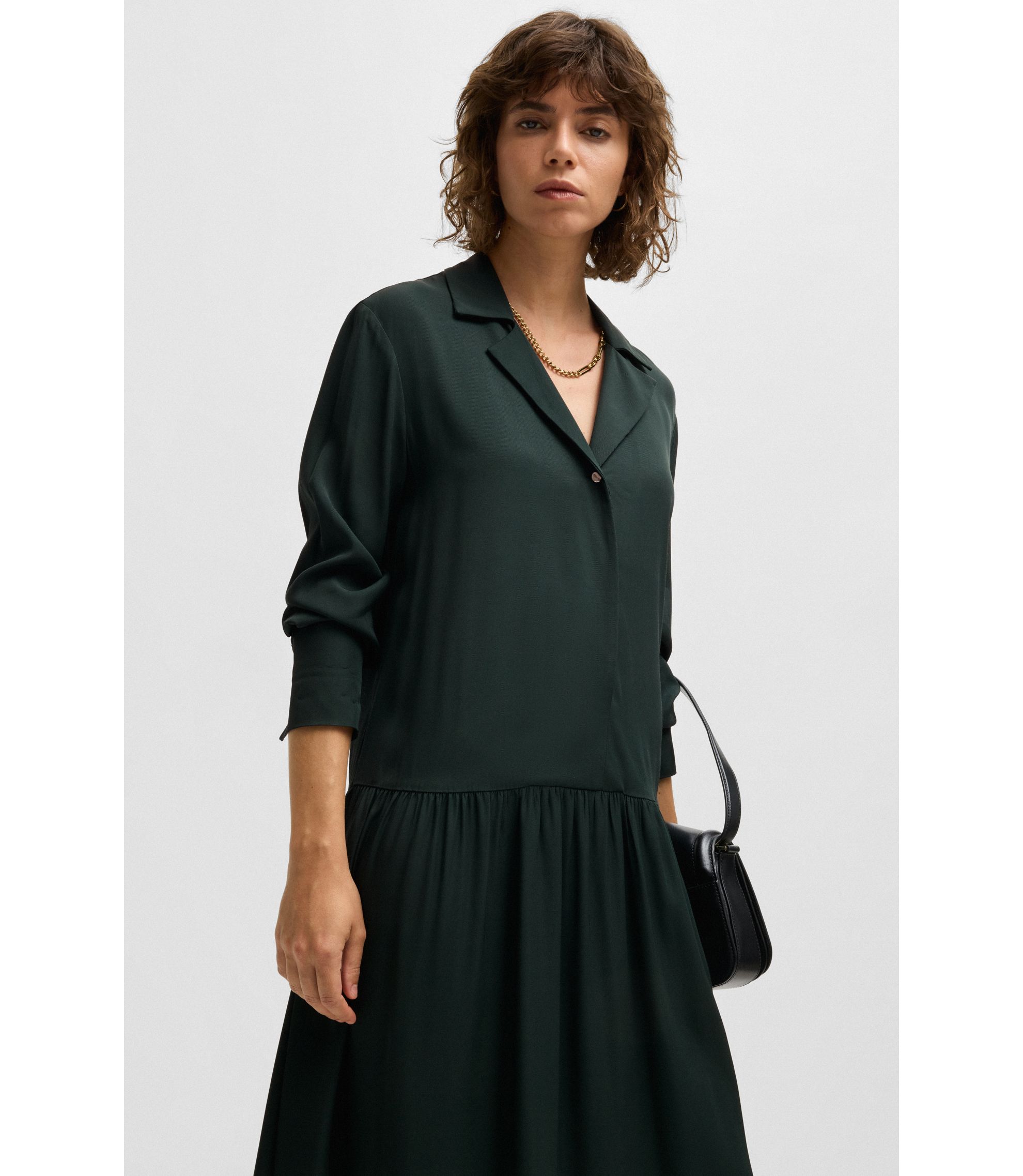 BOSS - ローウエストドレス コンバーティブルカラー - ダークグリーン