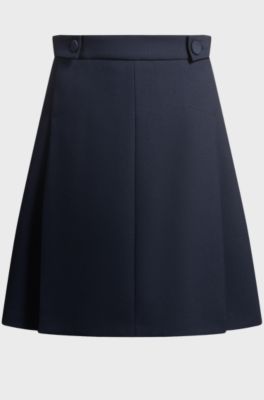 Pleat-front skirt with buttoned waist, Dark Blue