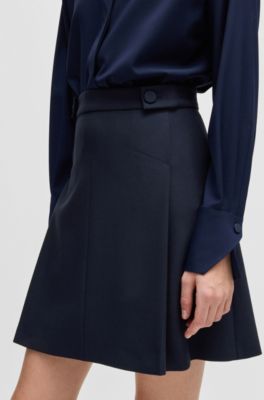 Pleat-front skirt with buttoned waist, Dark Blue
