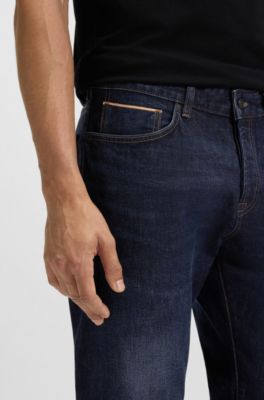 Tapered-fit jeans in dark-blue selvedge denim, Dark Blue