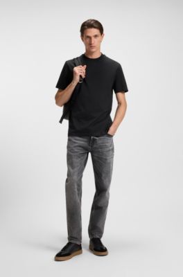 Mercerised-cotton T-shirt with micro pattern, Black