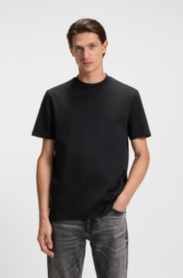 Mercerised-cotton T-shirt with micro pattern, Black