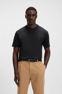 Mercerised-cotton T-shirt with micro pattern, Black