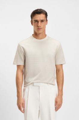 Mercerised-cotton T-shirt with micro pattern, Natural